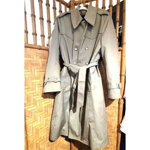 VTG EUC London Fog Dark Khaki Trench Coat w Removable faux fur Liner Mens 40 Reg